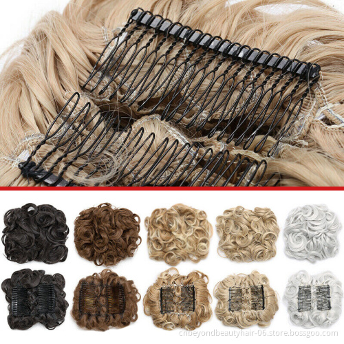 Bridal Synthetic Messy Wavy Curly Hair Bun Elastic Scrunchies With Two Steel fork Comb Clip in hair Extensions Hairpiece